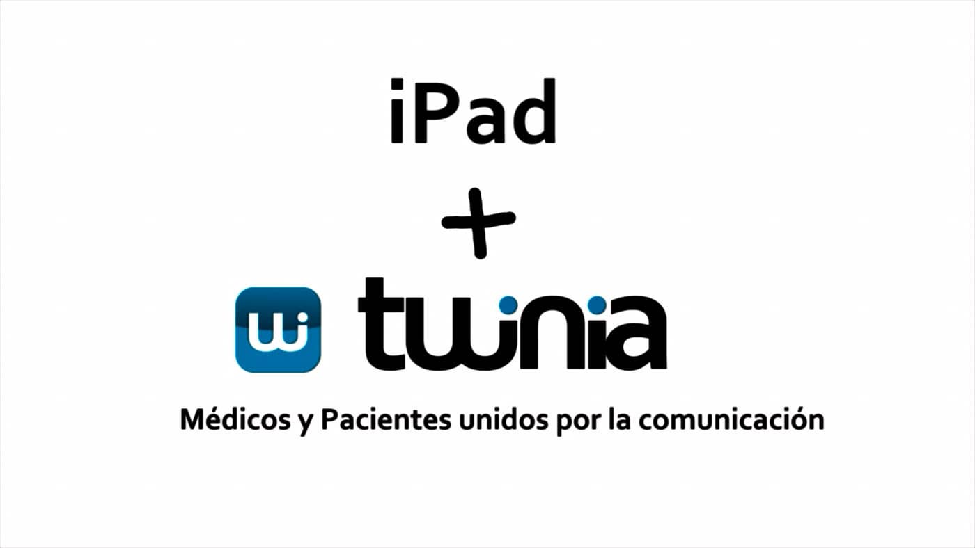 Texto "ipad + twinia, Medicos y pacientes unidos por la comunicacion"
