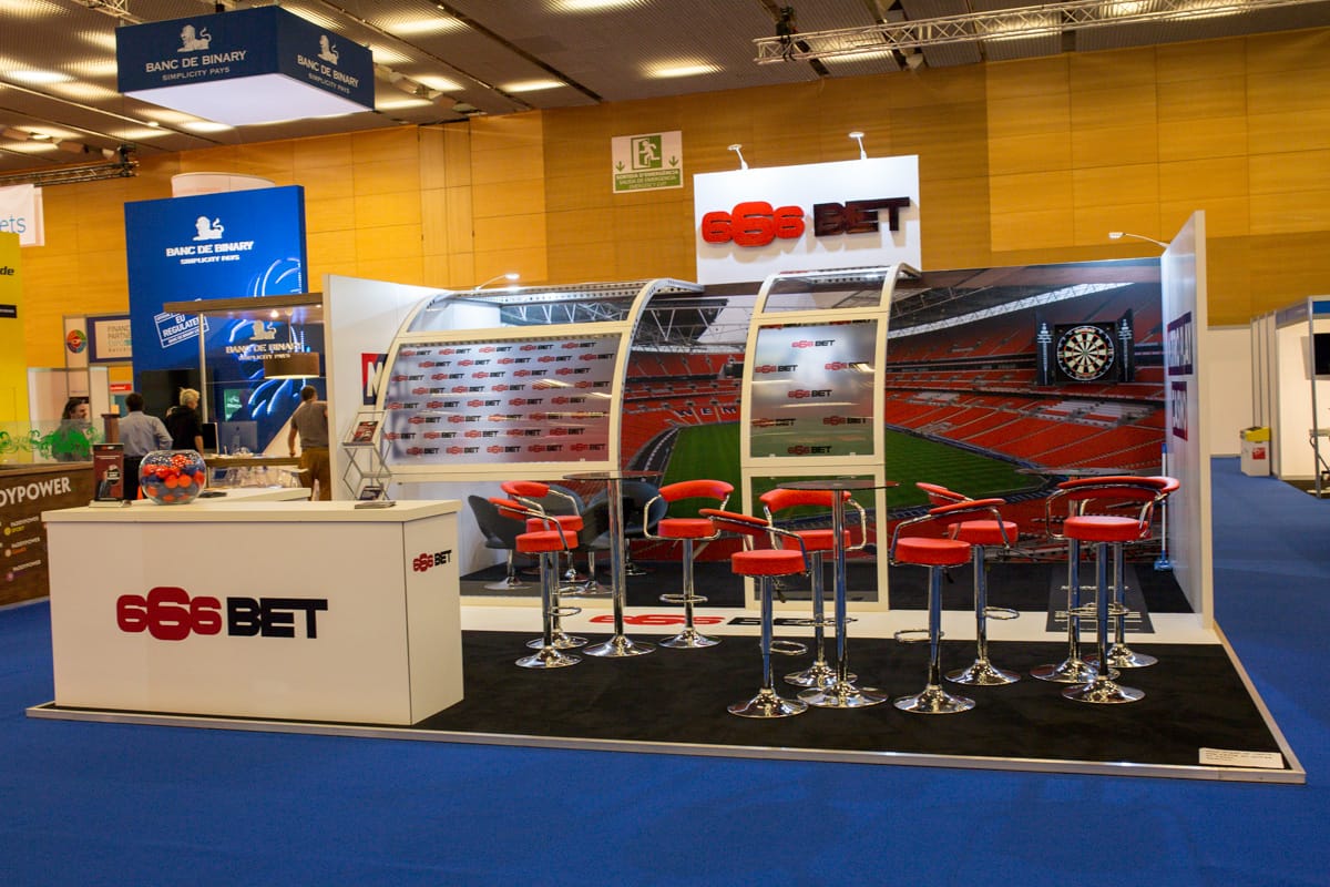 Front view of 666 BET stand, iGaming 2014, Advertising Photography