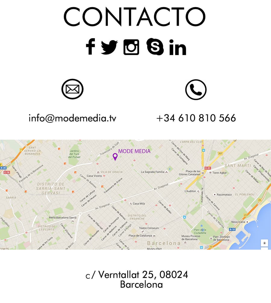 Informacion de contacto de Mode Media, Productora Audiovisual Barcelona