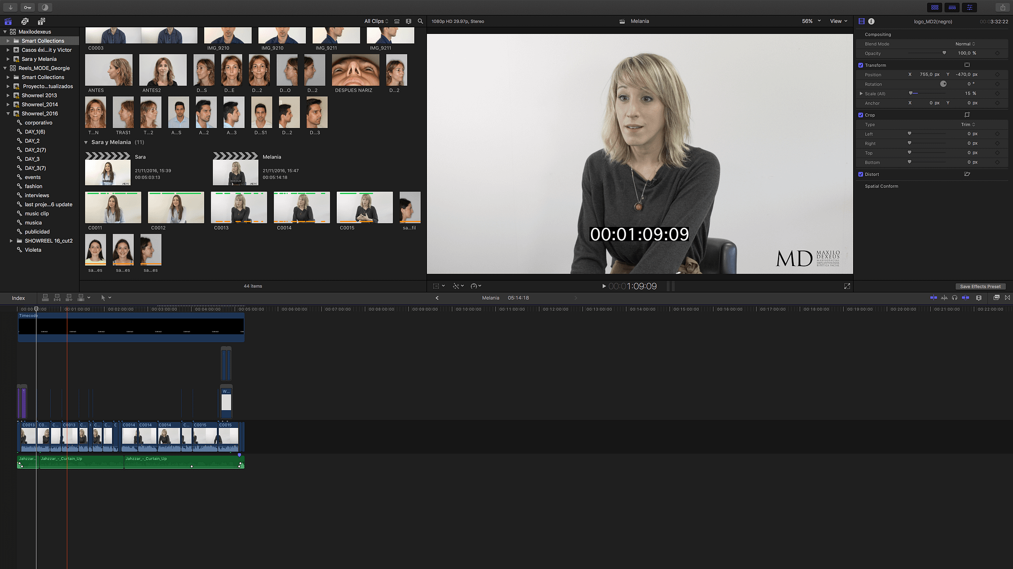 Screenshot of video postproduction process, Mode Media audiovisual company