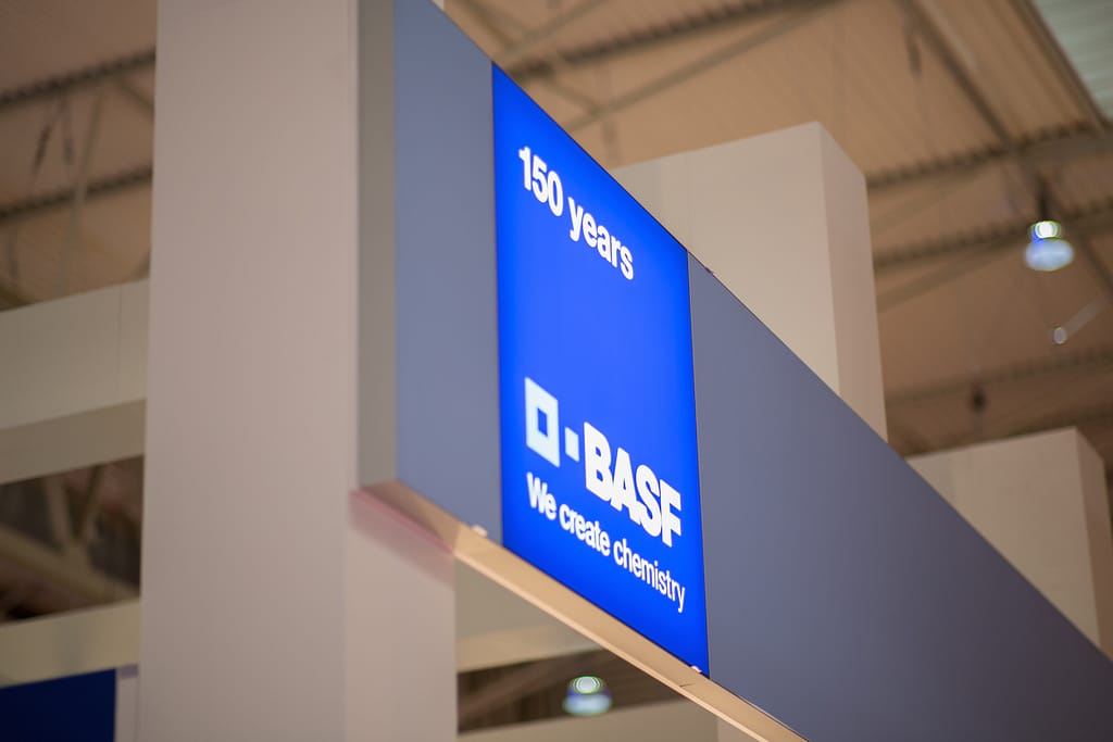 Side view shot of BASF sign