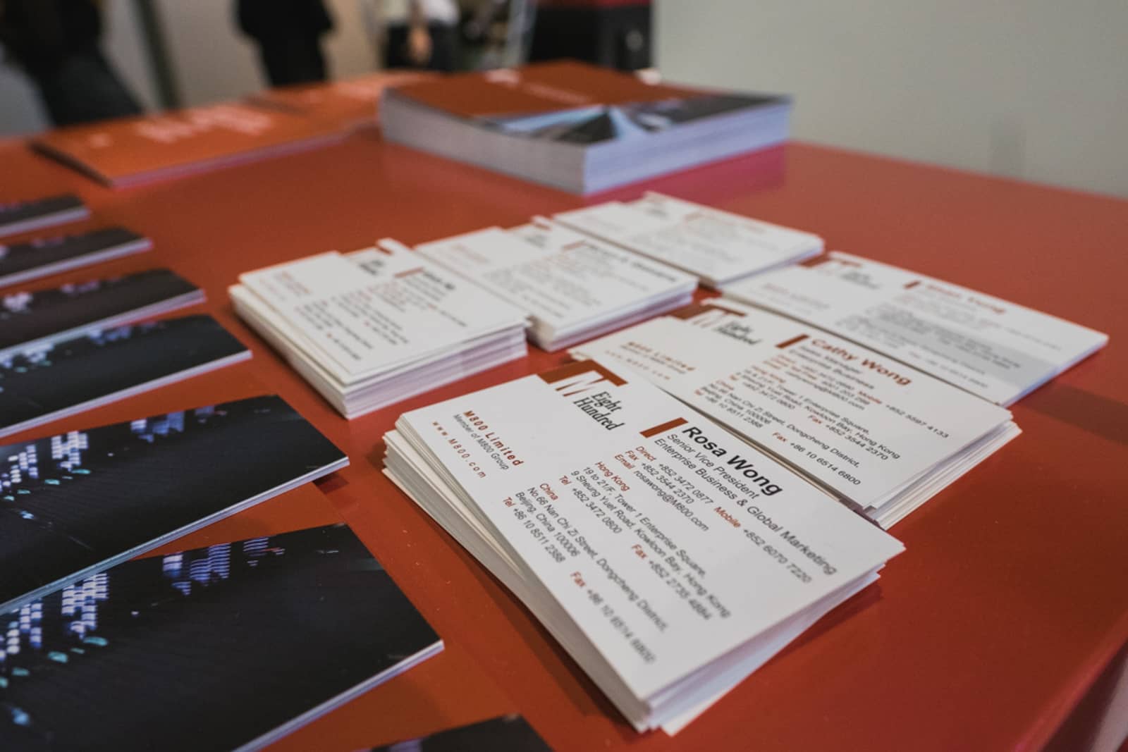 Business or networking cards on a table