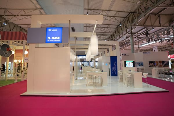 White tables and chairs, InCosmetics